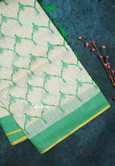 Semi Circle - Halfwhite Haasini - Bamboo cotton silk with embroidery